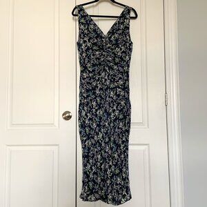 Women's Classiques Entier Silk Floral Ruched Front V Neck Dress Size 12